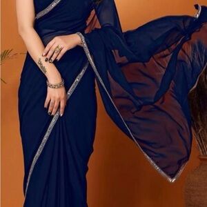 Elegant Navy Blue Saree with Silver blouse